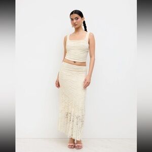 Cream Lace Maxi Skirt Set